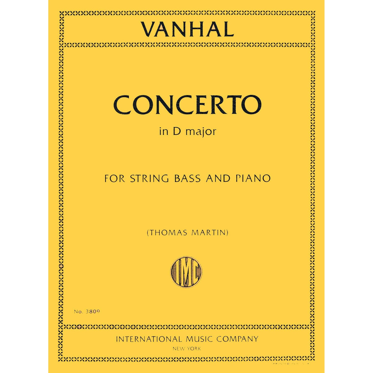 Vanhal, Johann Baptist - Concerto In D Major - for Bass and Piano - edited by Thomas Martin - International Music Company