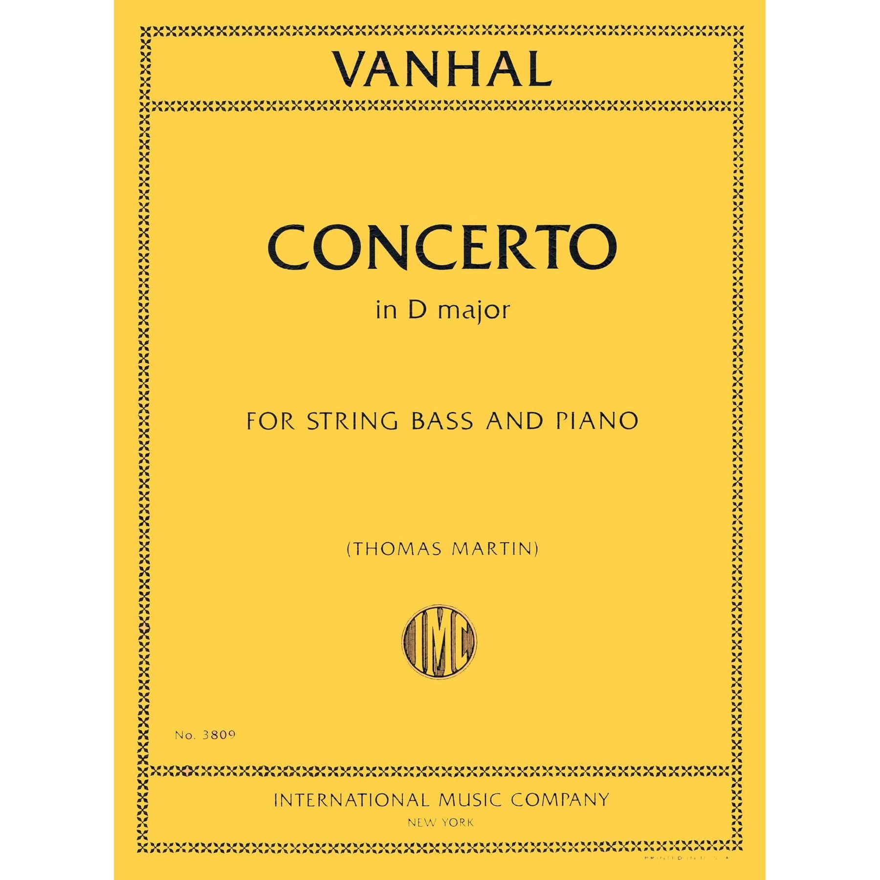 Vanhal, Johann Baptist - Concerto In D Major - for Bass and Piano - edited by Thomas Martin - International Music Company
