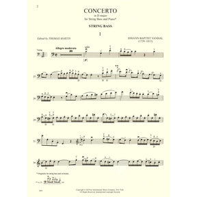 Vanhal, Johann Baptist - Concerto In D Major - for Bass and Piano - edited by Thomas Martin - International Music Company