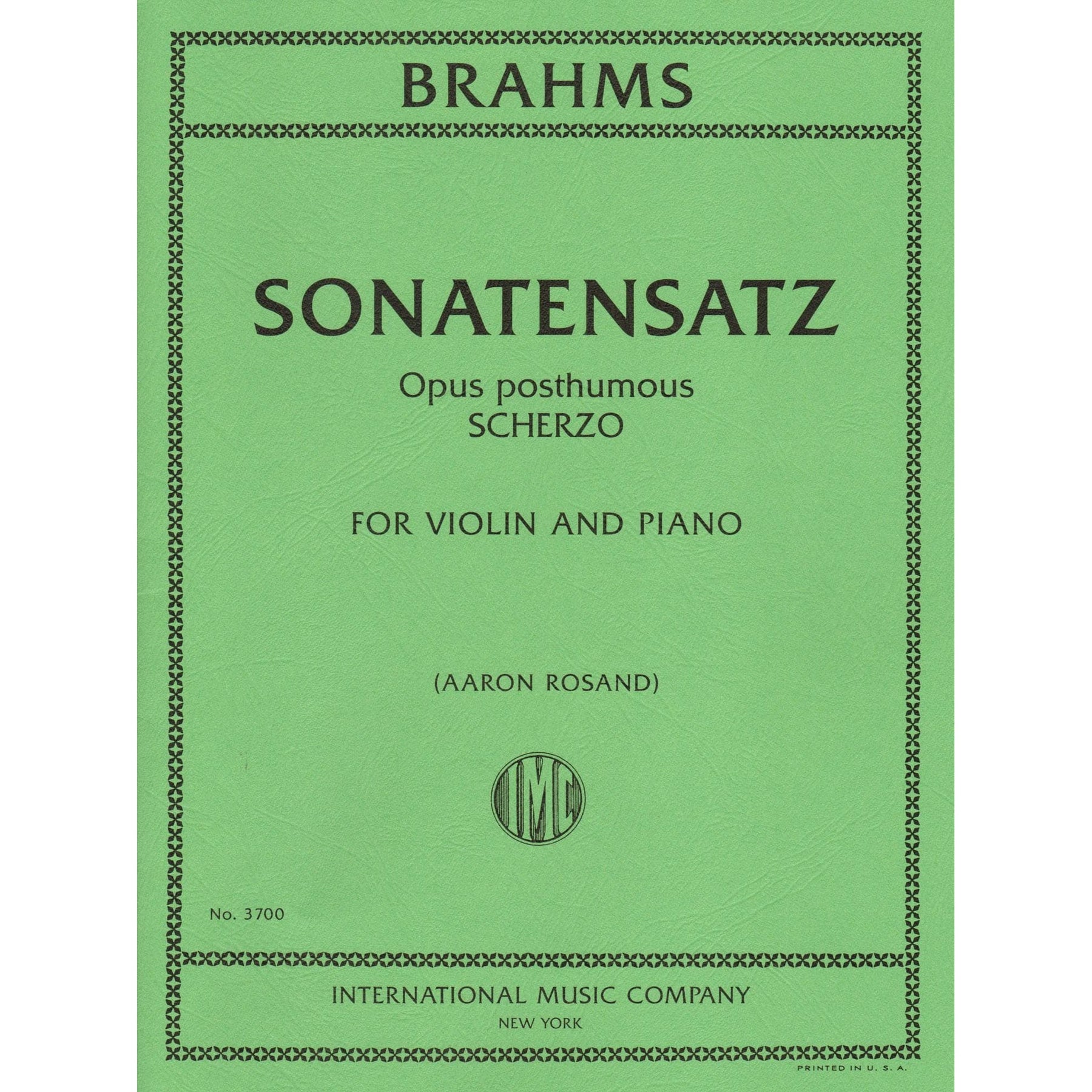 Brahms, Johannes - Sonatensatz: Scherzo in c minor for Violin and Piano - International Edition