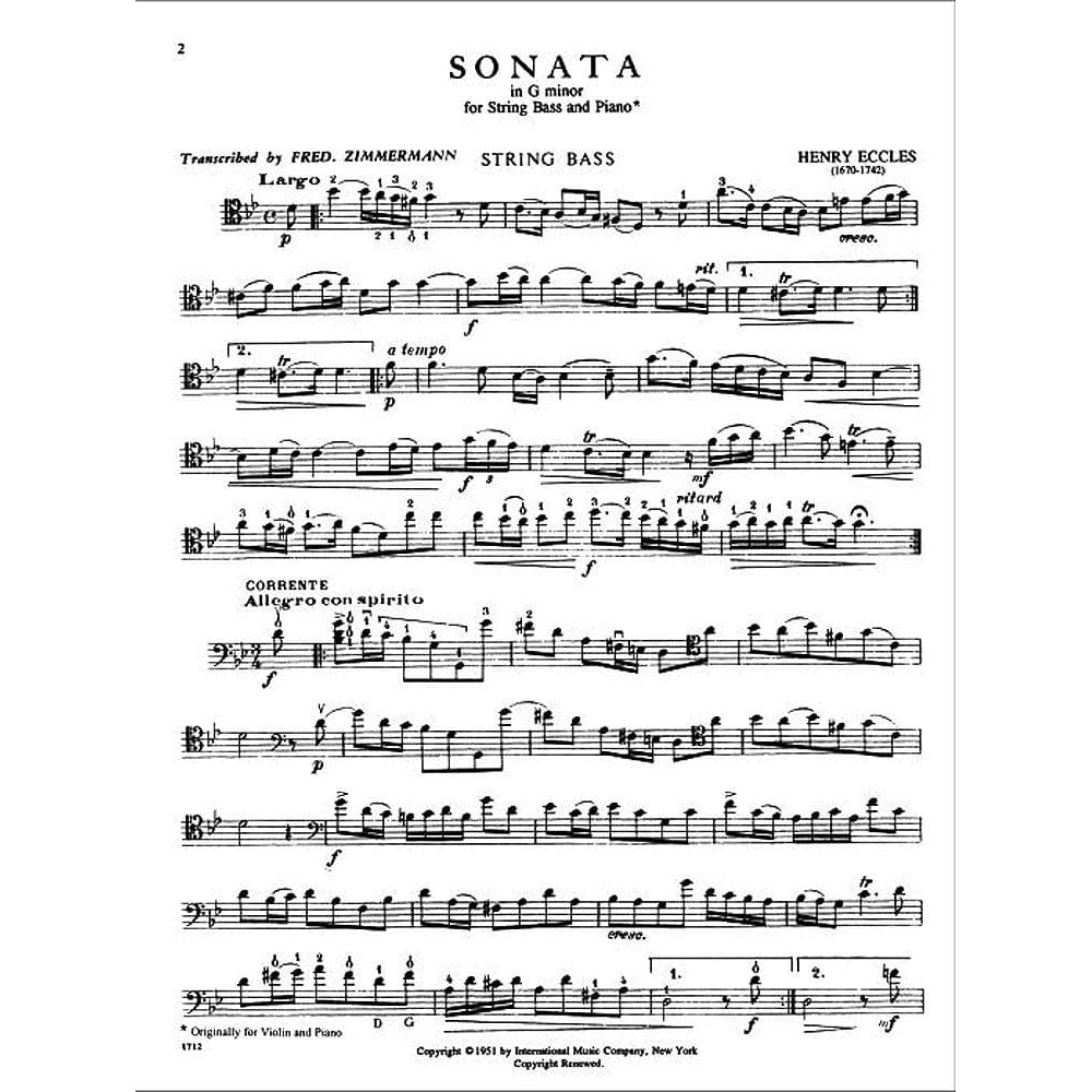 Eccles, Henry - Sonata in g minor - Double Bass and Piano - edited by Fred Zimmermann - International Edition