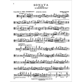 Eccles, Henry - Sonata in g minor - Double Bass and Piano - edited by Fred Zimmermann - International Edition