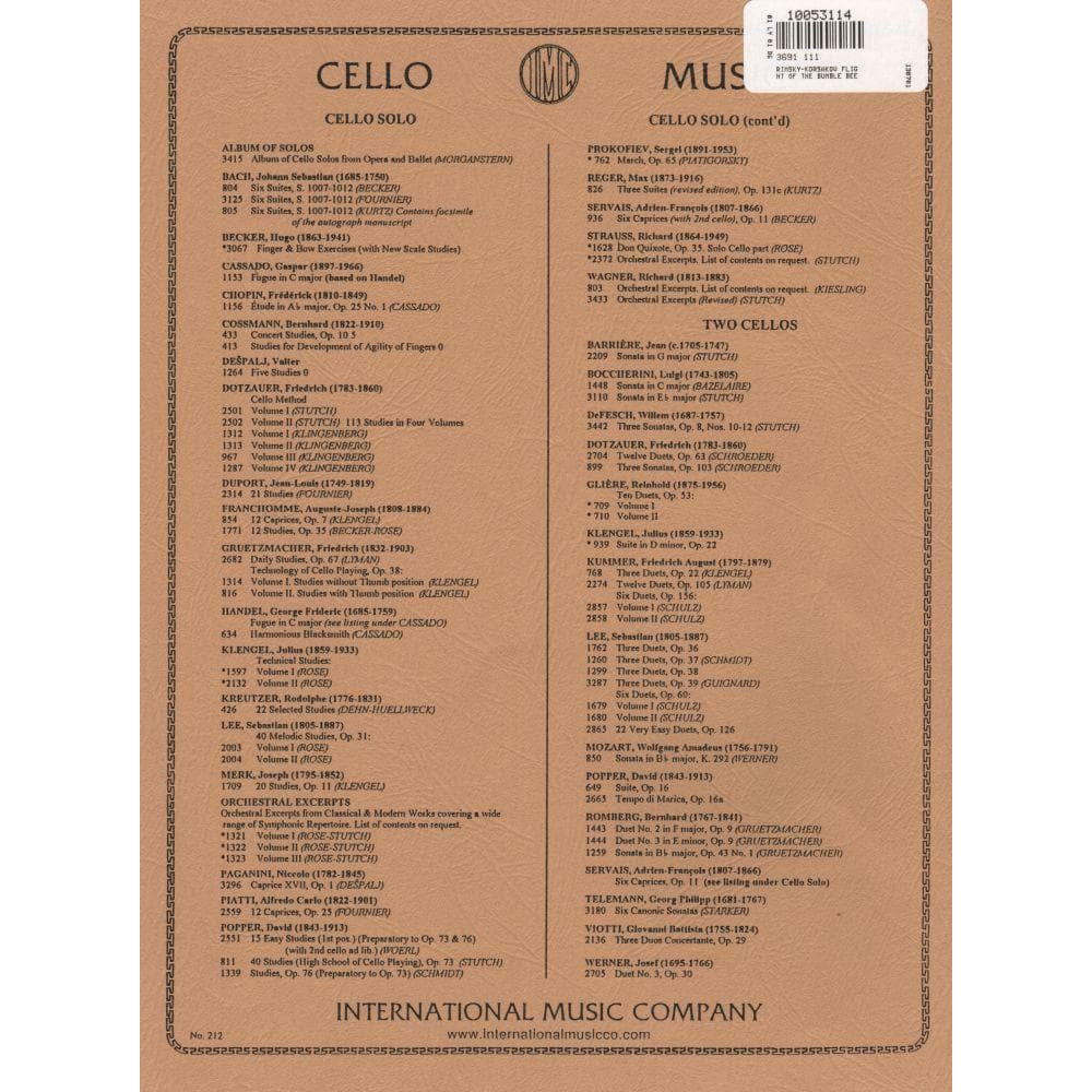 Rimsky-Korsakov, Nikolai - Flight of the Bumble Bee - for Cello and Piano - edited by Rose - International Music Company