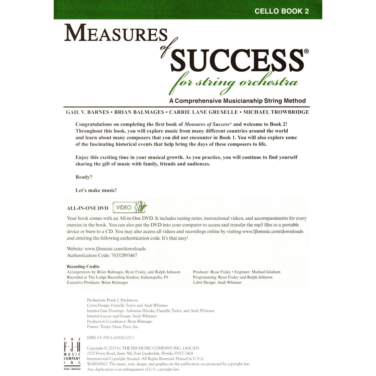 Measures of Success for String Orchestra - by Barnes, Balmages, Gruselle, Trowbridge - for Cello - Book 2 with DVD - FJH