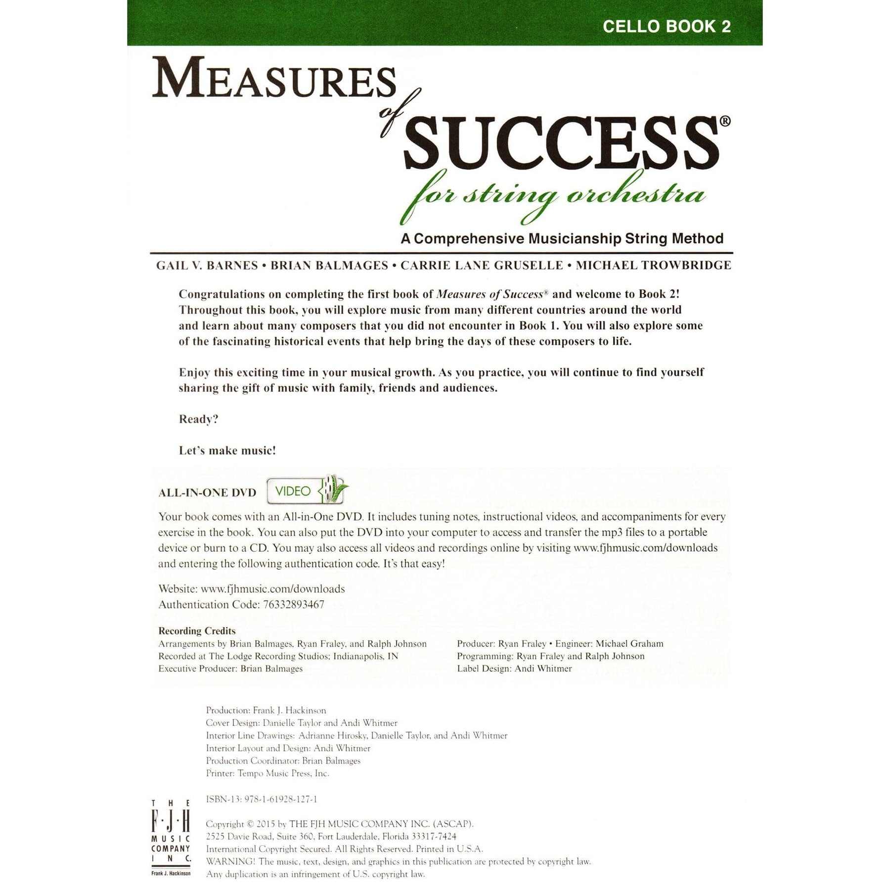 Measures of Success for String Orchestra - by Barnes, Balmages, Gruselle, Trowbridge - for Cello - Book 2 with DVD - FJH