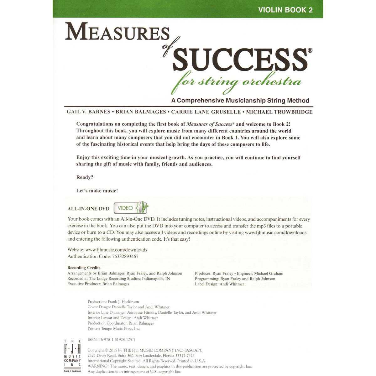 Measures of Success for String Orchestra - by Barnes, Balmages, Gruselle, Trowbridge - for Violin - Book 2 with DVD - FJH