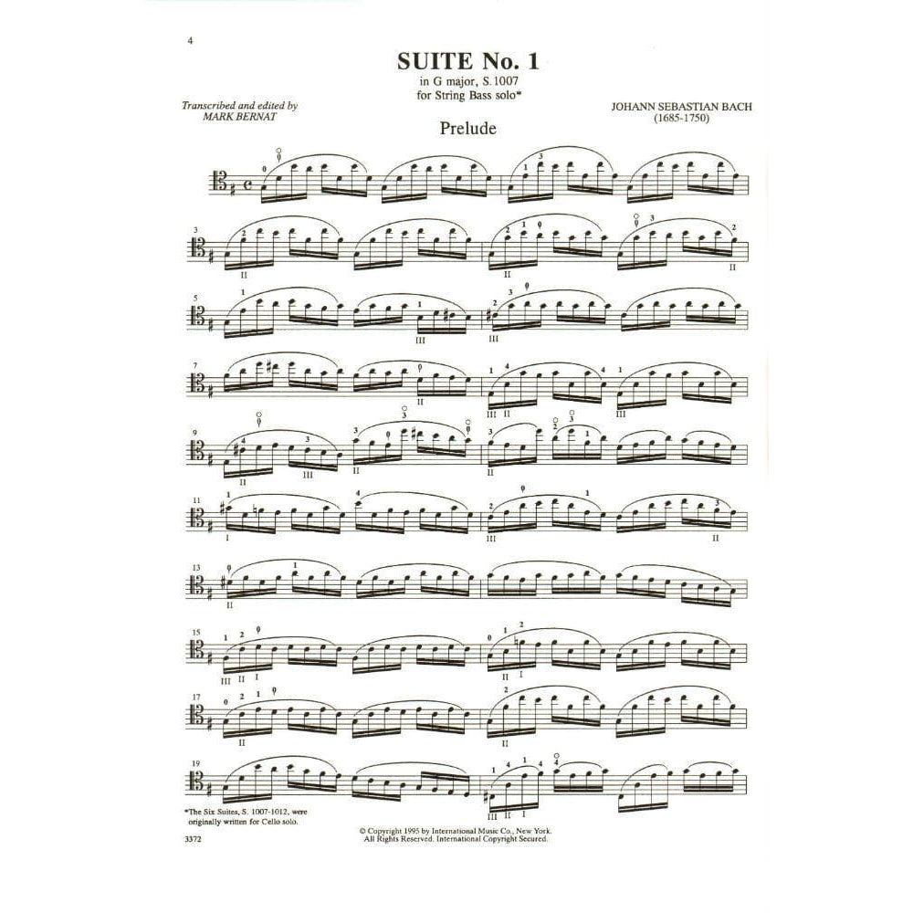 Bach, JS - 6 Cello Suites for Double Bass - Arranged by Bernat - International Edition