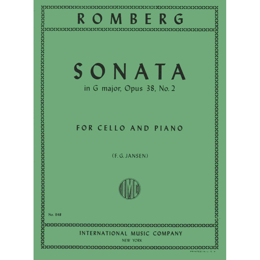 Romberg, Berngard - Cello Sonata in G Major, Op 38 No 2 - for Cello and Piano - edited by F G Jansen - International Music Company