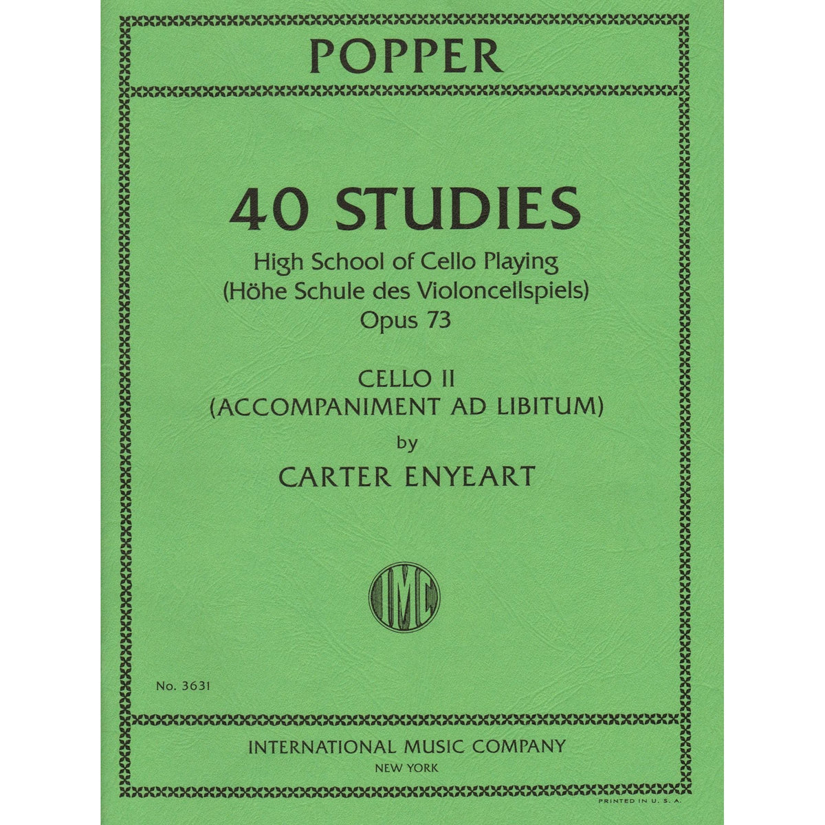 Enyeart, Carter - Cello Accompaniment - to 40 Studies from High School of Cello Playing by Popper - International