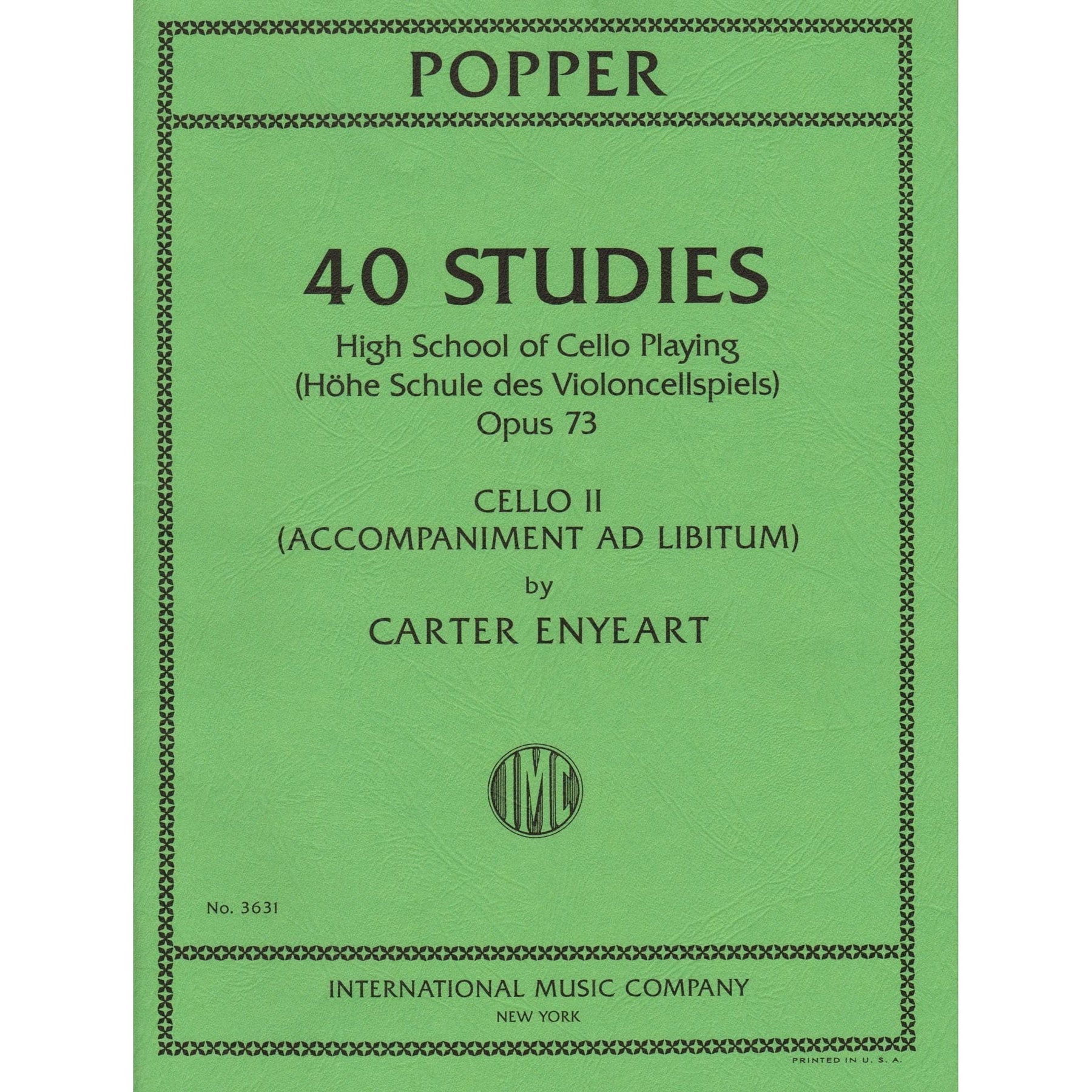 Enyeart, Carter - Cello Accompaniment - to 40 Studies from High School of Cello Playing by Popper - International