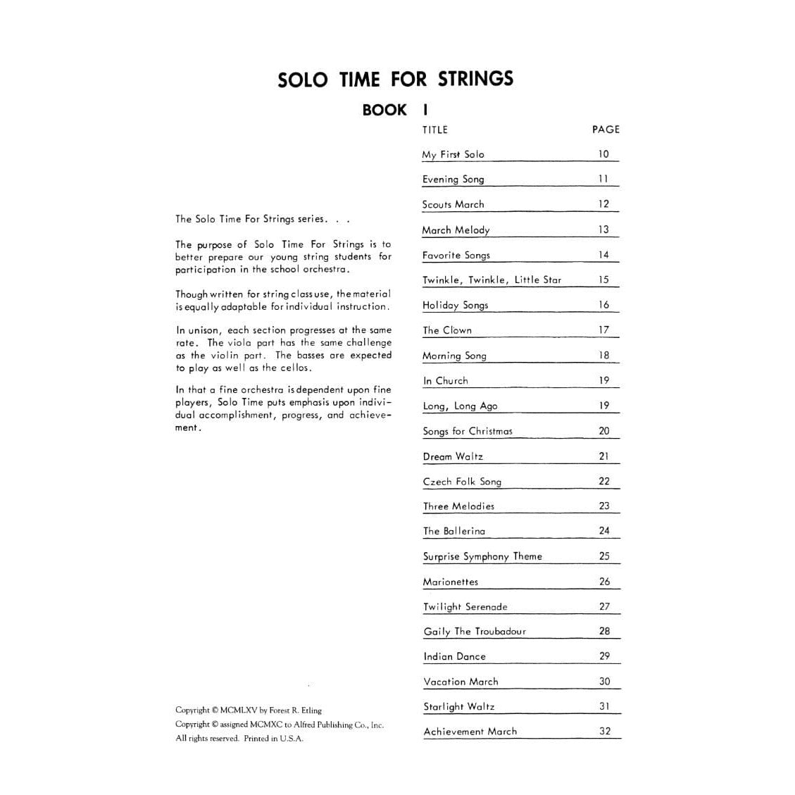 Etling, Forest - Solo Time For Strings, Book 1 - Viola - Alfred Music Publishing