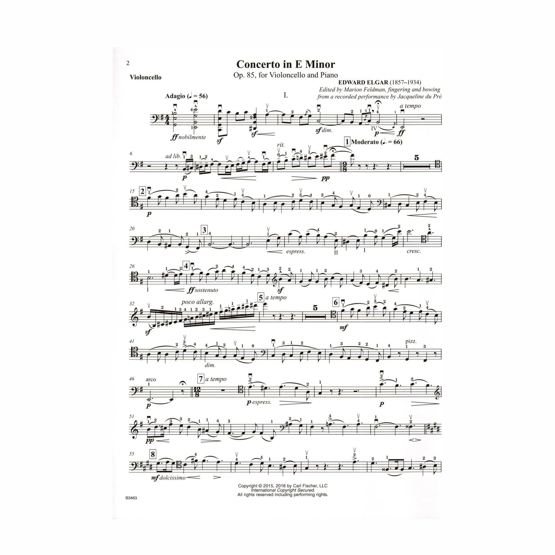 Elgar, Edward - Concerto in E Minor, Opus 85 - for Cello and Piano - Edition based on a Jacqueline du Pré performance - Carl Fischer