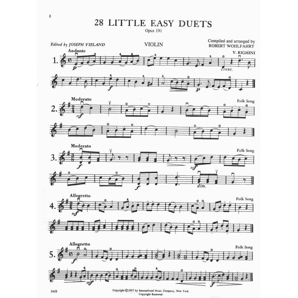 Wohlfahrt, Franz - 28 Little Duets, Op 191 For Violin and Viola Edited by Vieland Published by International Music Company