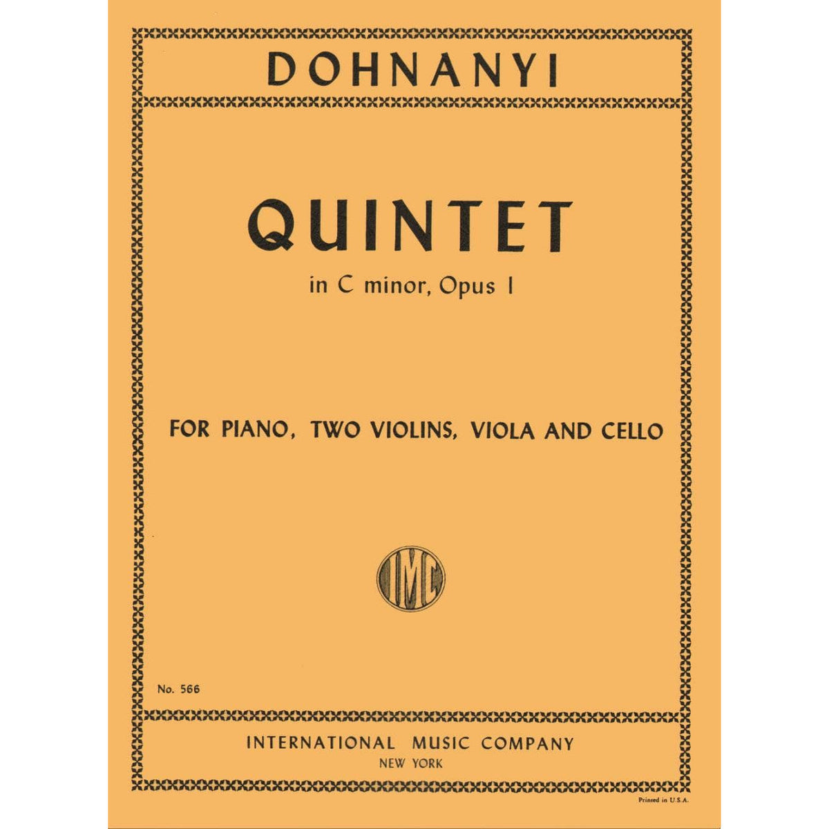 Dohnányi, Ernö - Piano Quintet No 1 in c minor, Op 1 - Two Violins, Viola, Cello, and Piano - edited by Isidor Philipp - International Edition