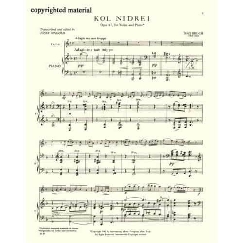 Bruch, Max - Kol Nidre, Op 47 - for Violin and Piano - edited by Josef Gingold - International Music Co