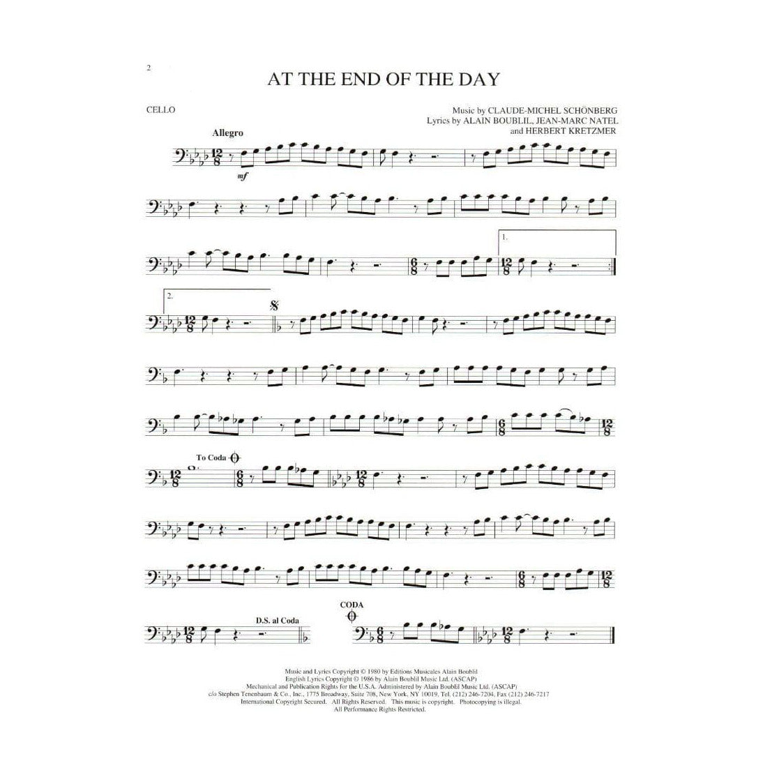 Boublil/Schönberg - Selections from "Les Misérables" - Cello - arranged by Cameron Mackintosh - Hal Leonard Edition