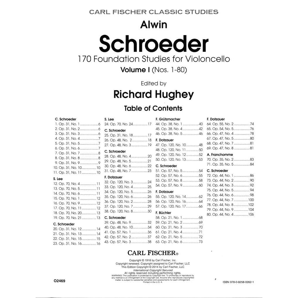 Schroeder - 170 Foundation Studies - Volume 1 For Cello Published by Carl Fischer