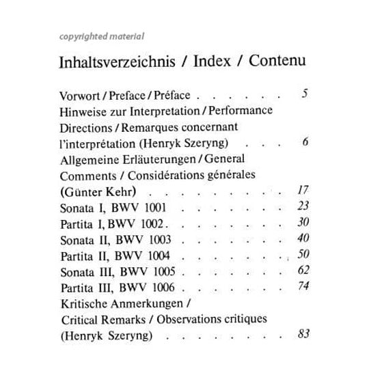Bach, JS - 6 Sonatas and Partitas, BWV 1001-1006 - Solo Violin - edited by Henryk Szeryng - Schott Edition