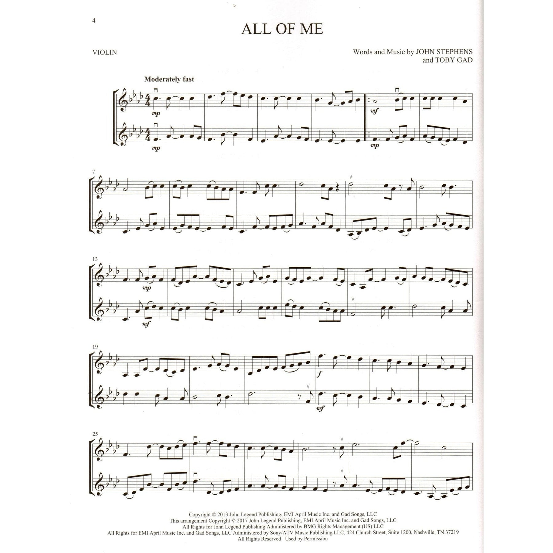 Pop Hits for Violin Duet - Hal Leonard