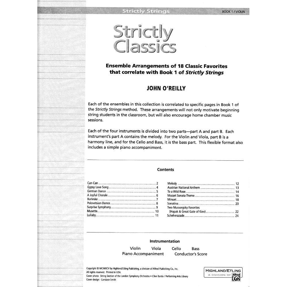 O'Reilly, John - Strictly Classics, Book 1, Violin Published by Neil A Kjos Music Company