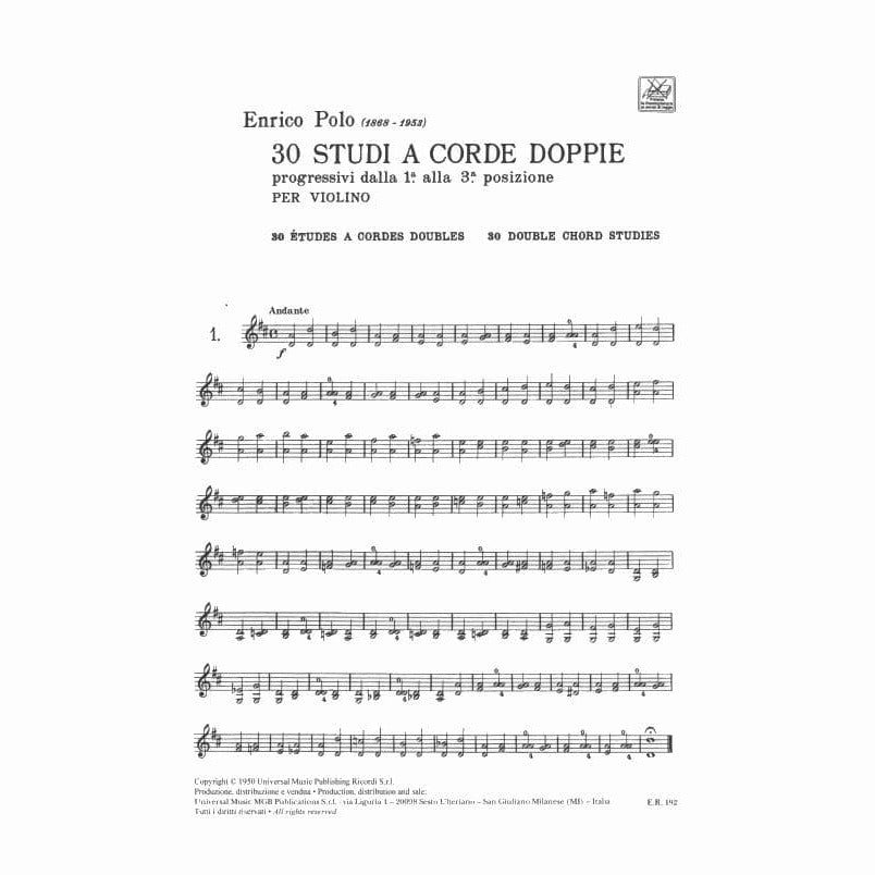 Polo, Enrico - 30 Studi a Corde Doppie - Violin - Ricordi