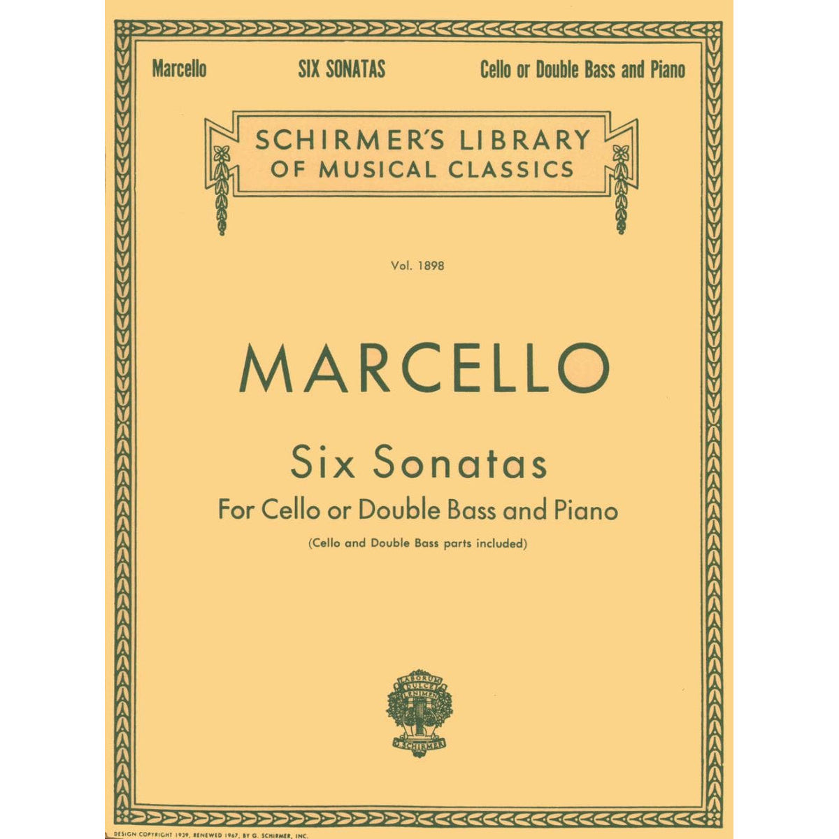 Marcello, Benedetto - Six Sonatas - Cello (or Bass) and Piano - edited by Analee Bacon and Lucas Drew - G Schirmer Edition