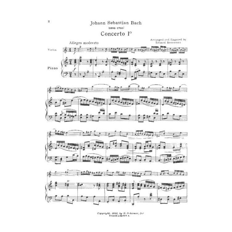 Bach, JS - Violin Concerto No 1 in A Minor, BWV 1041 - Violin and Piano - edited by Herrmann - Schirmer