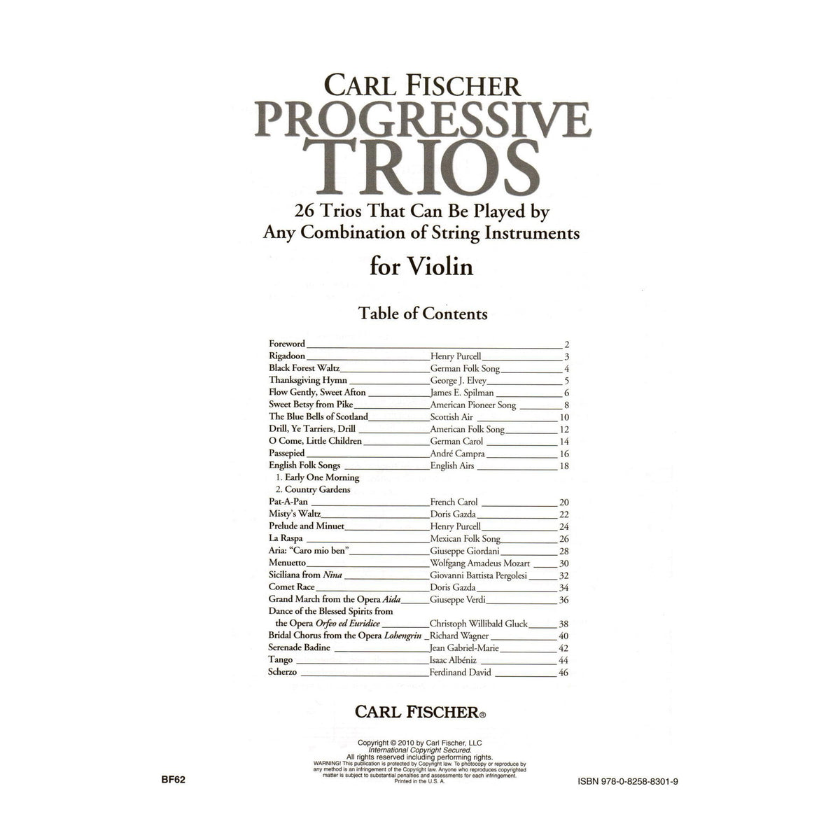 Progressive Trios for Violin - 26 Trios for Any Combination of Stringed Instruments - Arranged by Doris Gazda - Carl Fischer Publication