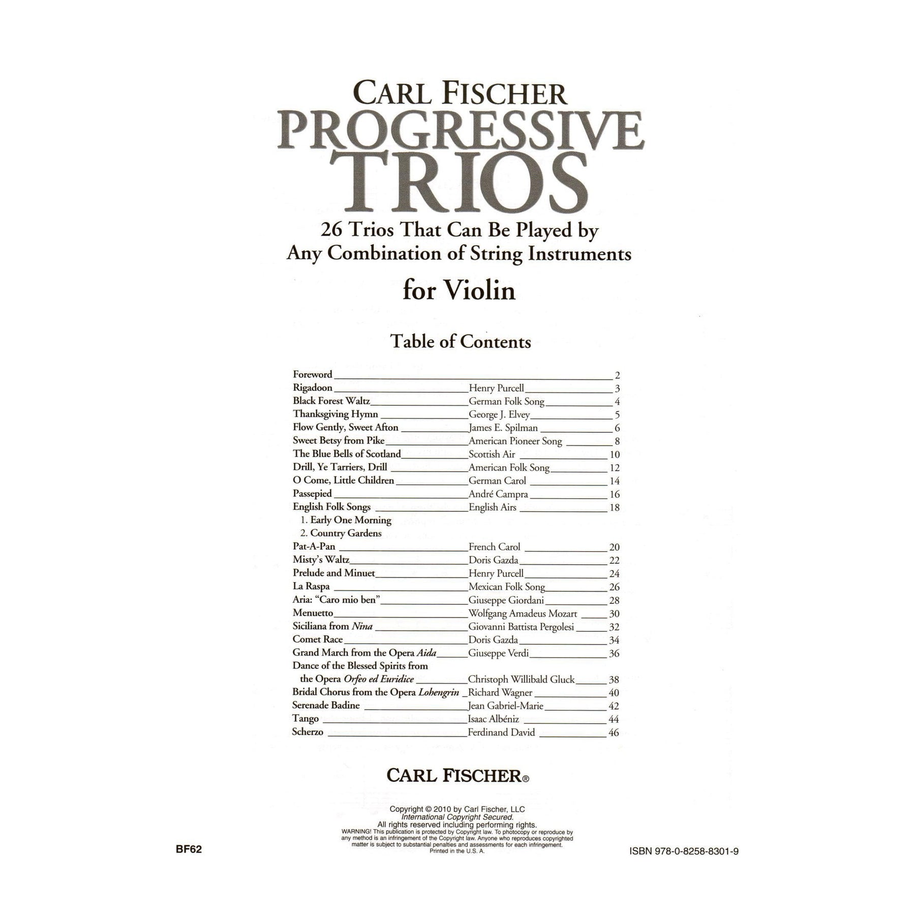 Progressive Trios for Violin - 26 Trios for Any Combination of Stringed Instruments - Arranged by Doris Gazda - Carl Fischer Publication