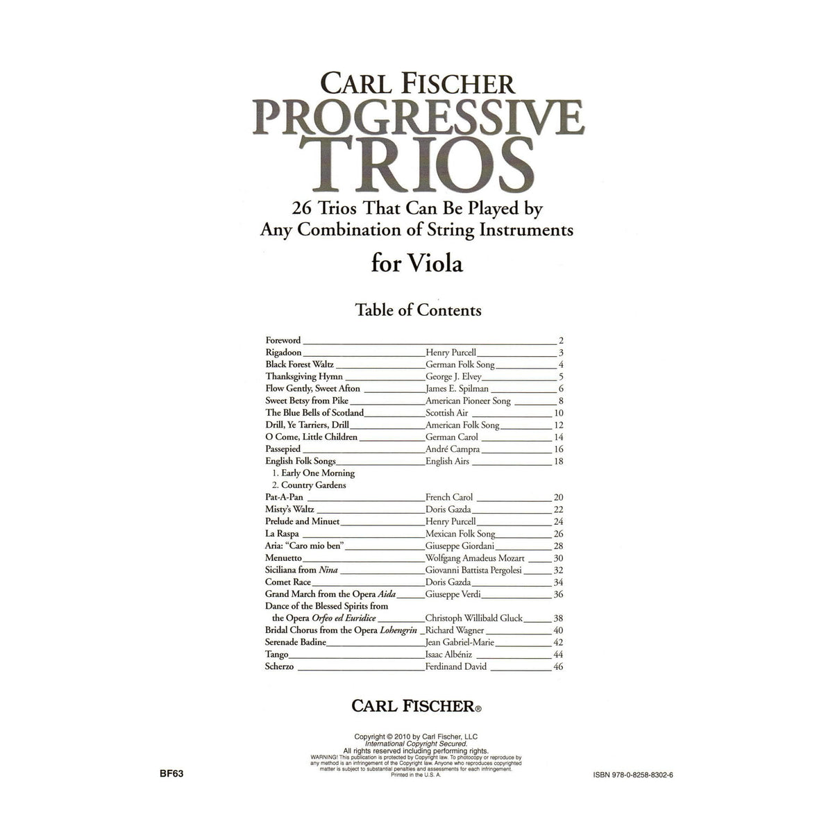 Progressive Trios for Viola - 26 Trios for Any Combination of Stringed Instruments - Arranged by Doris Gazda - Carl Fischer Publication