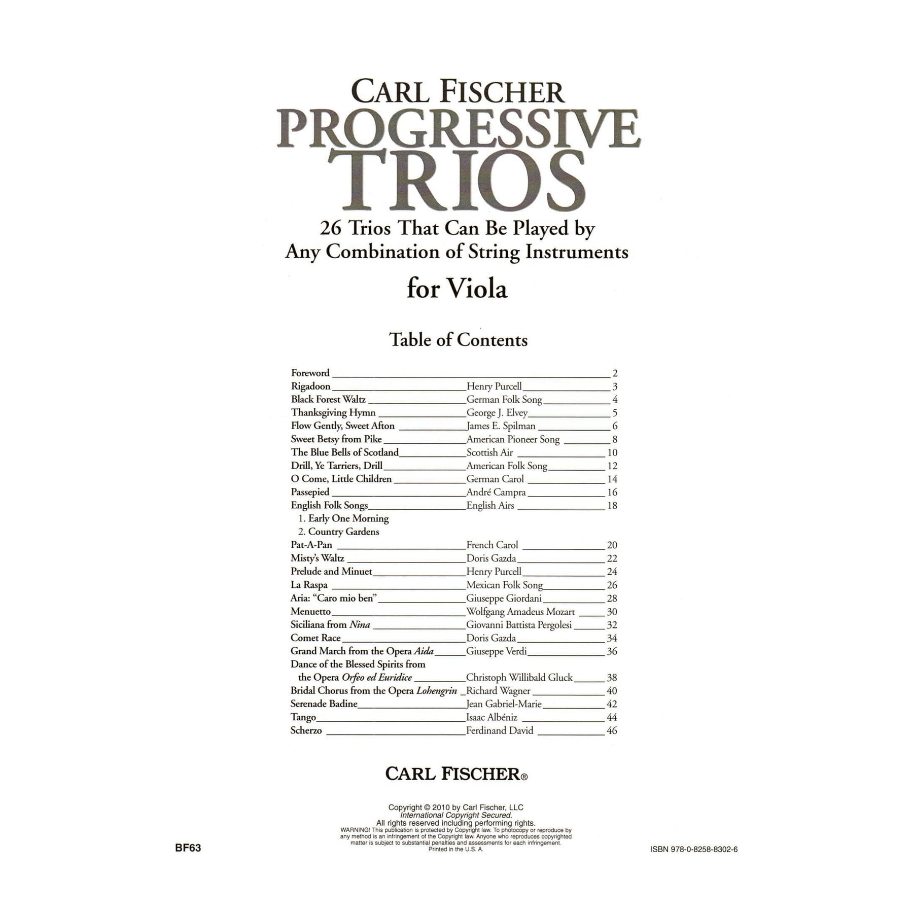 Progressive Trios for Viola - 26 Trios for Any Combination of Stringed Instruments - Arranged by Doris Gazda - Carl Fischer Publication
