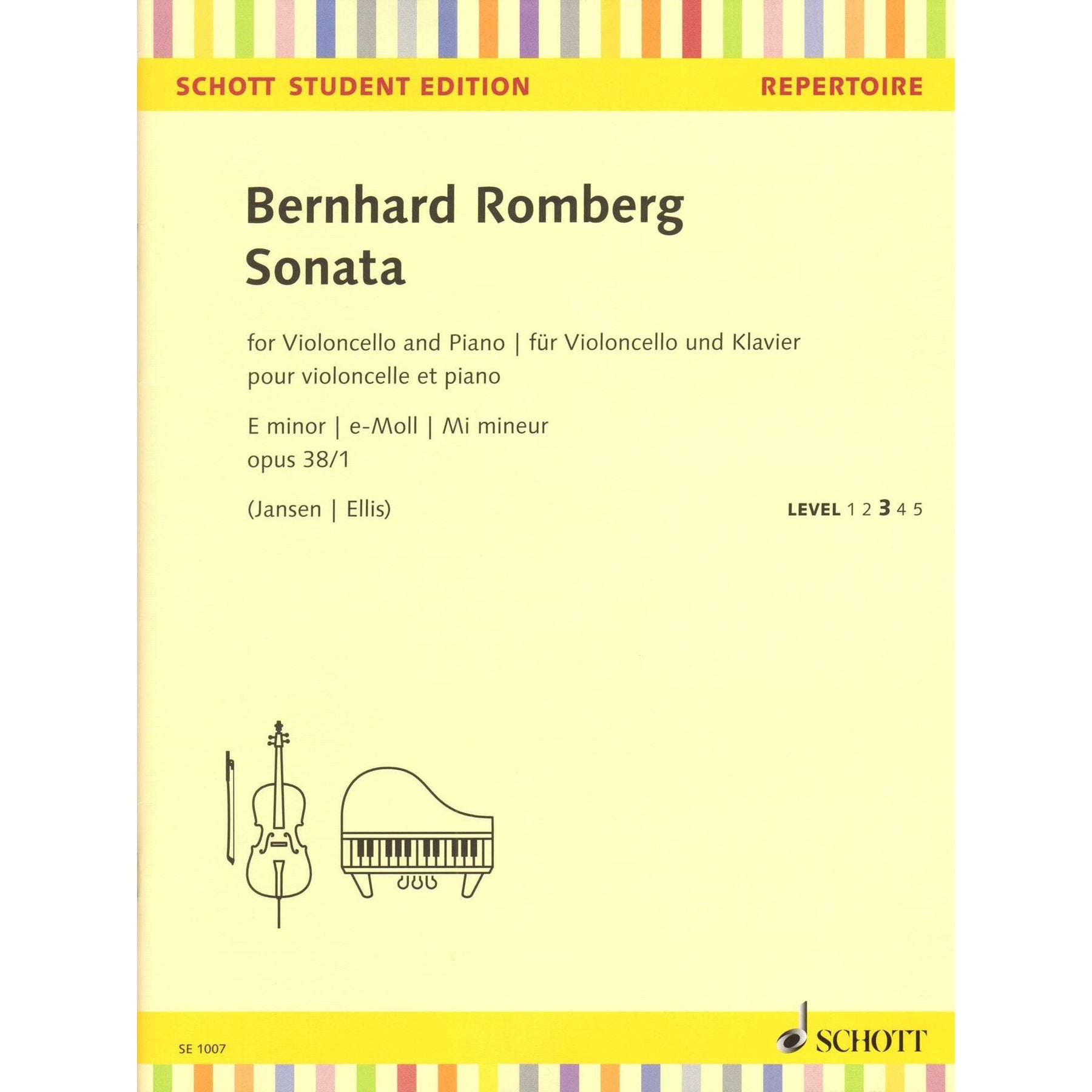 Romberg, Bernhard - Sonata in E minor, Op. 38/1 - for Cello and Piano - arranged by Jansen - edited by Ellis - Schott Student Edition