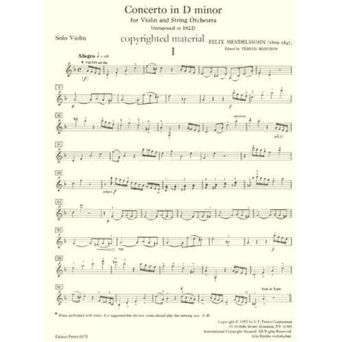 Mendelssohn, Felix - Concerto in d minor (1822) - Violin and Piano - edited by Yehudi Menuhin - Edition Peters