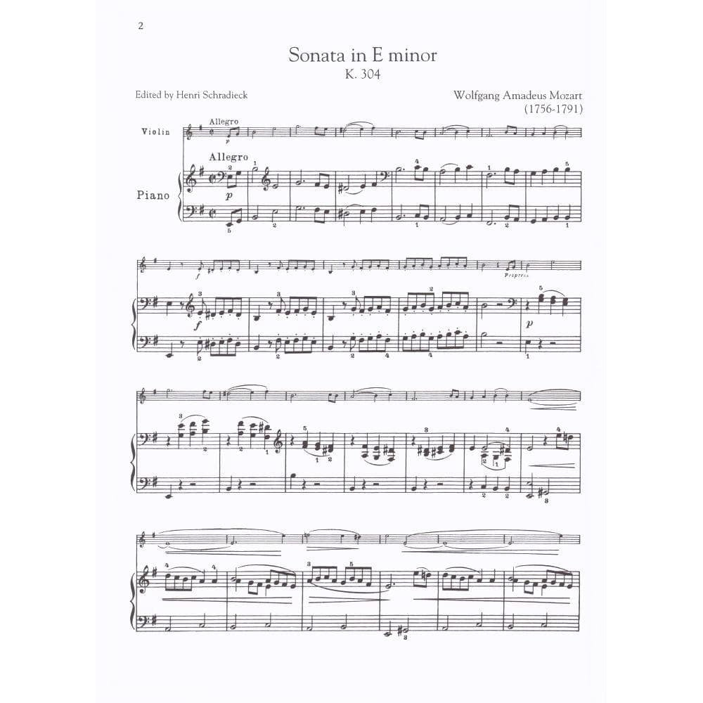 Mozart, WA - Sonata in E Minor, K 304 - Violin and Piano - edited by Schradieck - Schirmer
