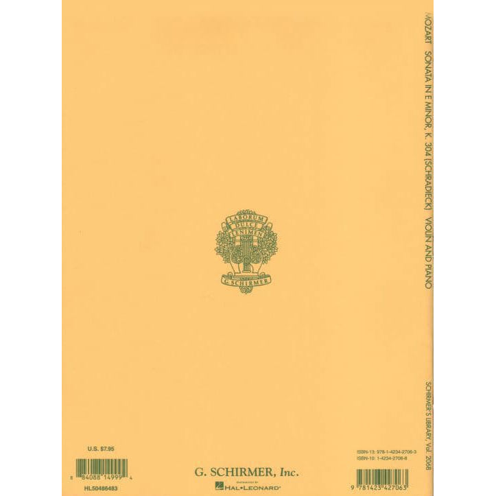 Mozart, WA - Sonata in E Minor, K 304 - Violin and Piano - edited by Schradieck - Schirmer