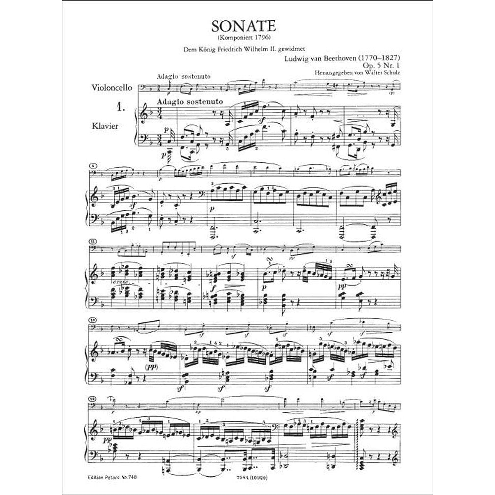 Beethoven, Ludwig - Sonatas Op 5 - 69 -102 for Cello and Piano - Arranged by Schulz - Peters Edition