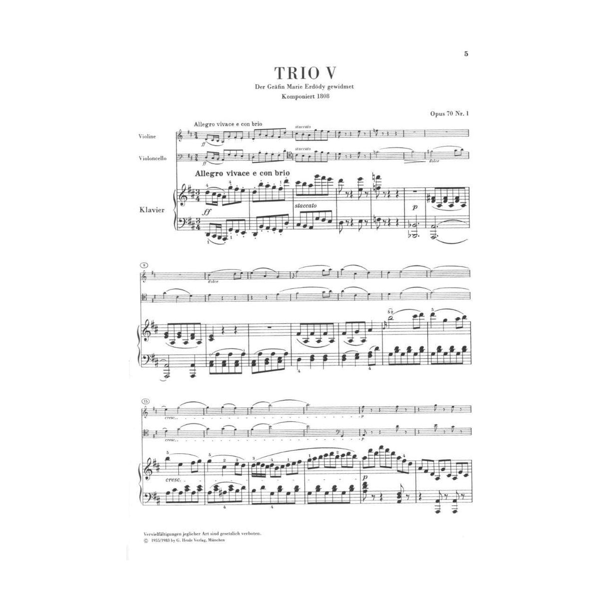 Beethoven, Ludwig - Piano Trios Volume 2 for Violin, Cello and Piano - Henle Verlag URTEXT Edition