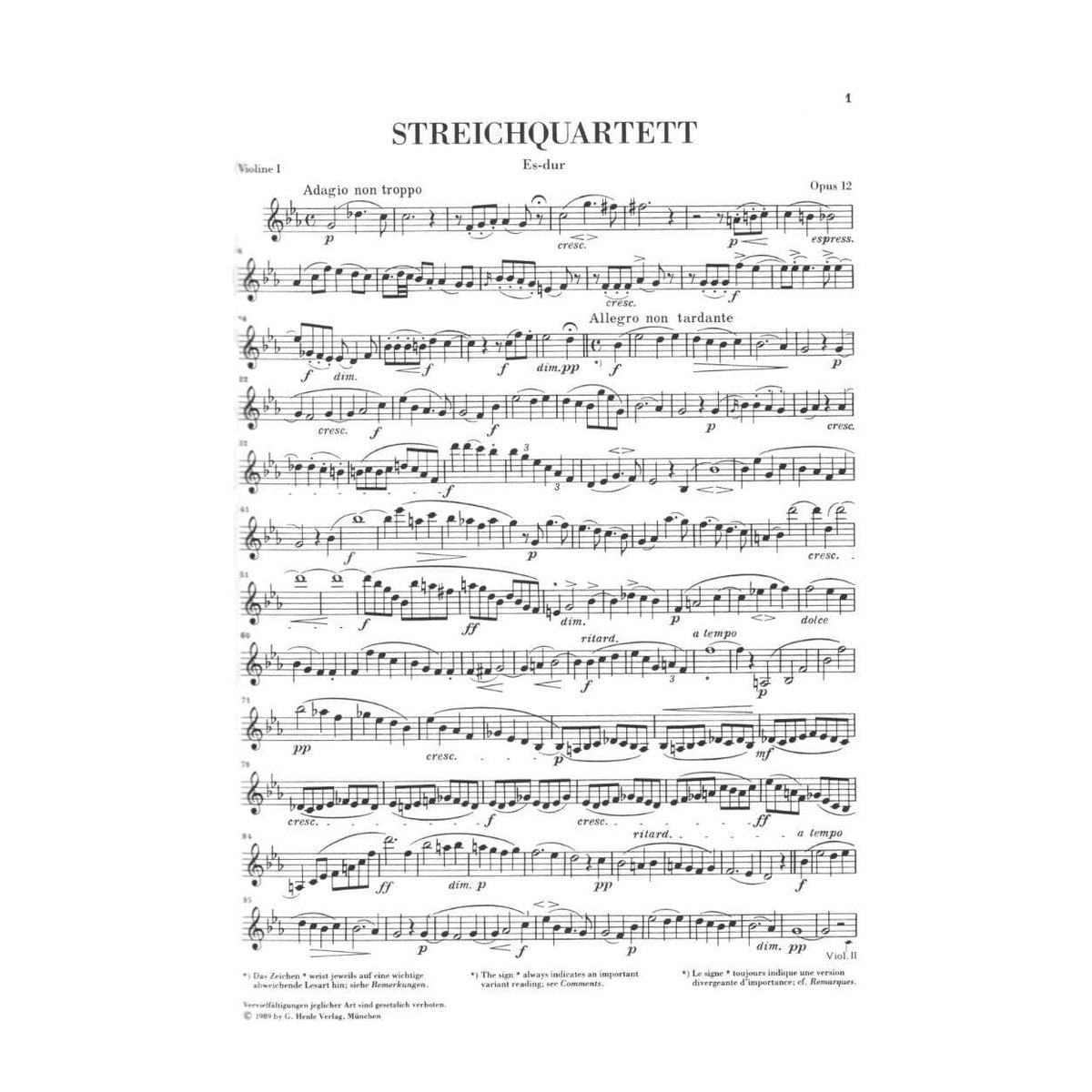 Mendelssohn, Felix - String Quartets, Op 12 and 13 - Two Violins, Viola, and Cello - G Henle Verlag URTEXT