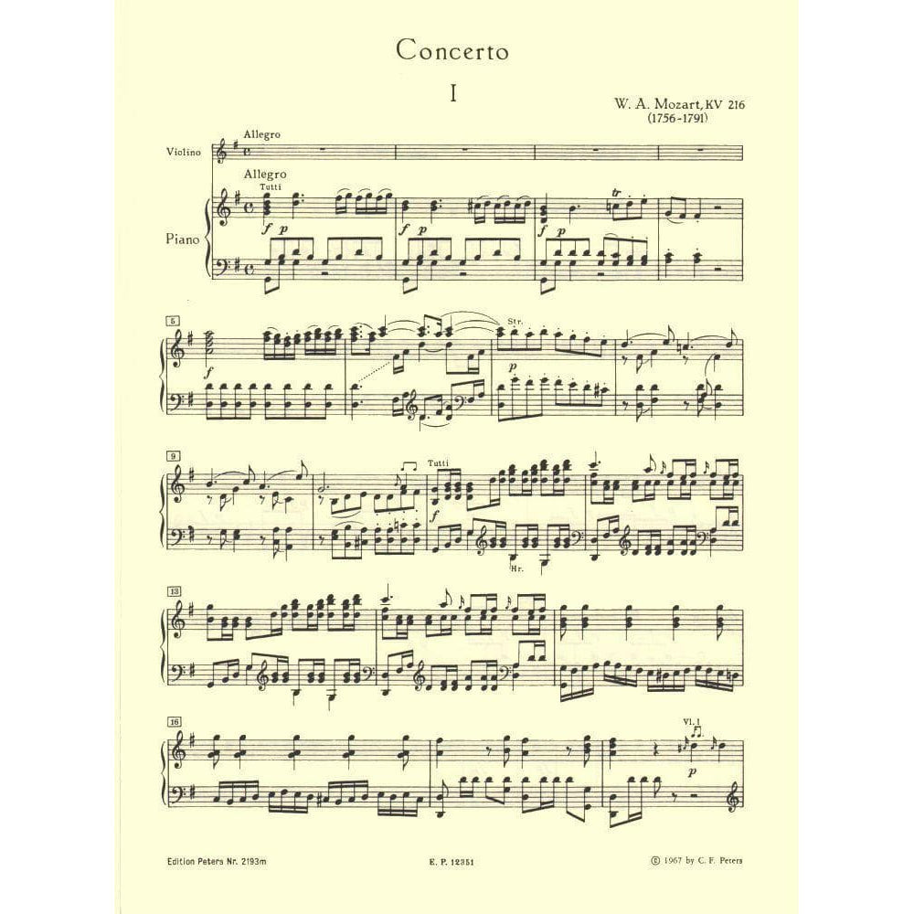 Mozart, WA - Concerto No 3 in G Major, K 216 - Violin and Piano - edited by David Oistrakh - Edition Peters