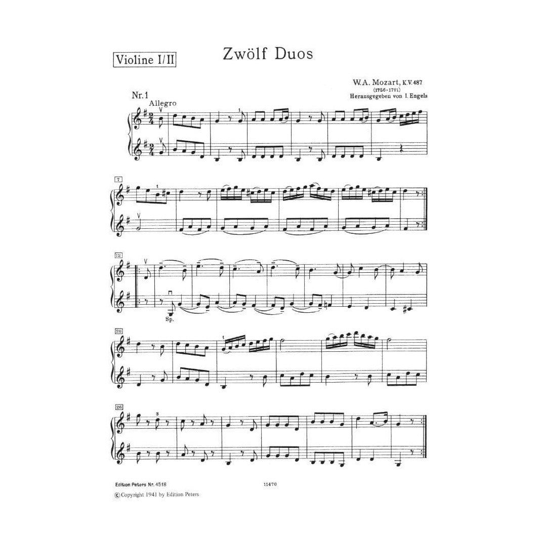 Mozart, WA - 12 Easy Duets, K 487 - Two Violins - edited by Irmgard Engels - Edition Peters