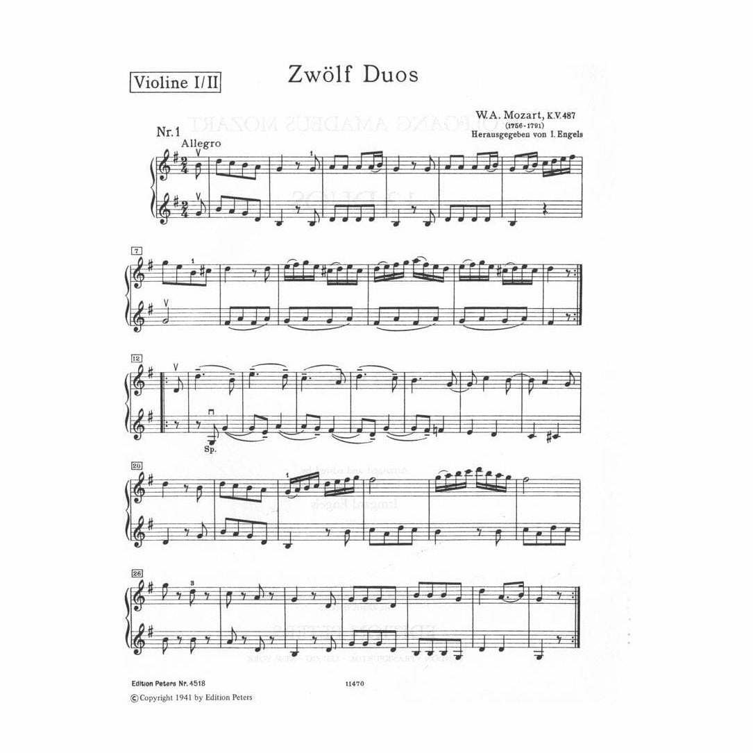 Mozart, WA - 12 Easy Duets, K 487 - Two Violins - edited by Irmgard Engels - Edition Peters