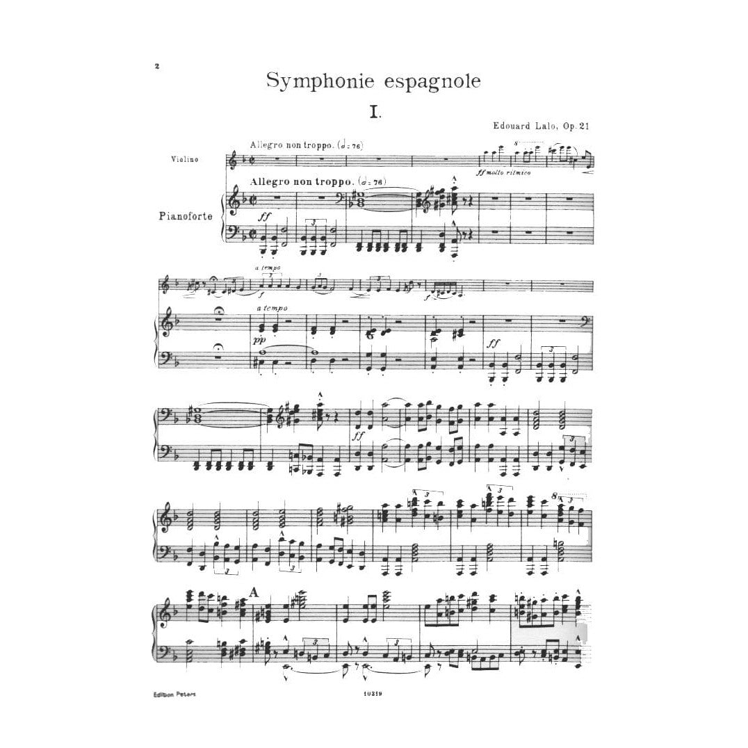 Lalo, Edouard - Symphonie Espagnole, Op 21 - Violin and Piano - edited by Yehudi Menuhin - Edition Peters