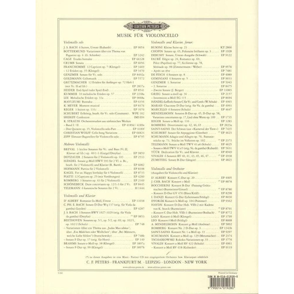 Brahms, Johannes - Sonata No 1 in e minor Op 38 for Cello and Piano - Arranged by Klengel - Peters Edition
