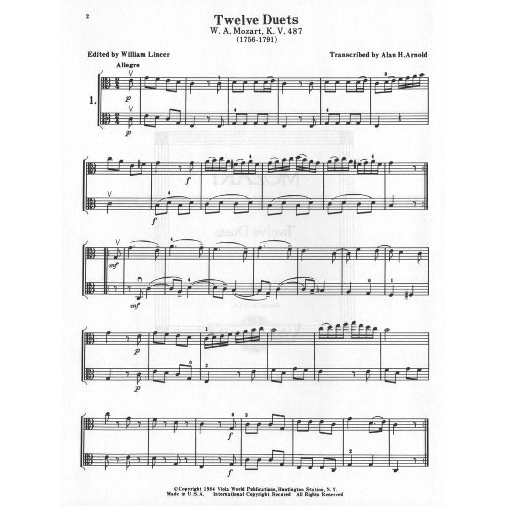 Mozart, WA - 12 Easy Duets, K 487 - Two Violas - arranged by Alan Arnold and William Lincer - Viola World Publications