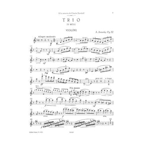 Arensky, Anton - Piano Trio No 1 in d minor, Op 32 for Violin, Cello and Piano - Peters Edition