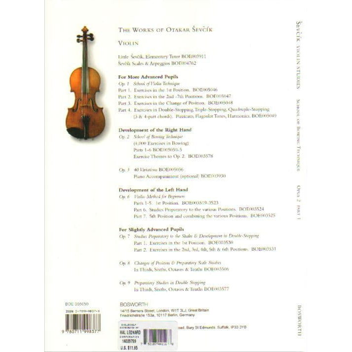 Sevcik, Otakar - School of Bowing Technique, Op 2, Part 1 - for Violin - Bosworth & Co