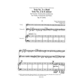Shostakovich, Dmitri - Piano Trio No 2 in e minor, Op 67 For Violin, Cello and Piano Published by G Schirmer