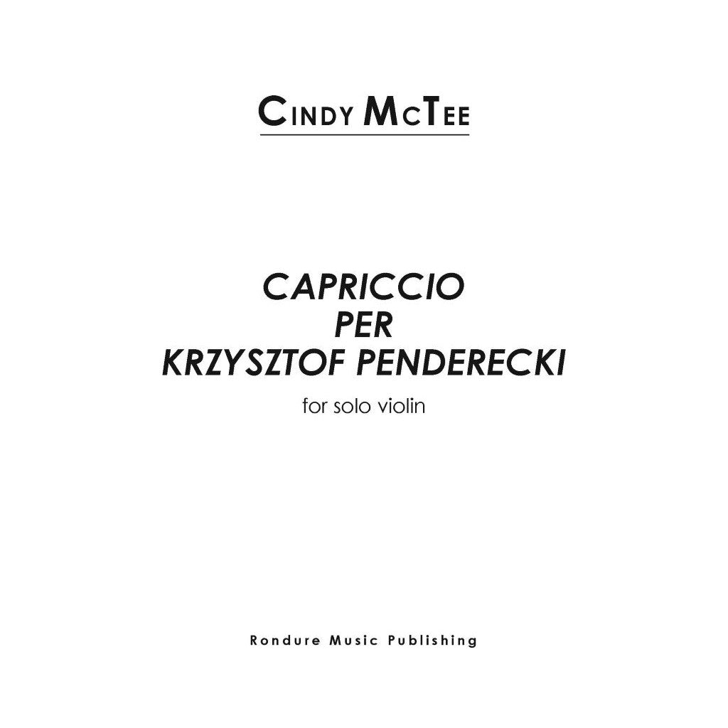 McTee-Capriccio Per Krzysztof Penderecki Vn Solo
