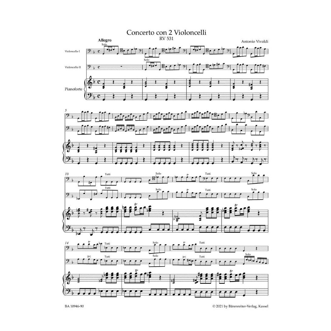 Vivaldi, Antonio - Concerto for two Violoncellos, Strings and Basso continuo in G minor RV 531 - Barenreiter URTEXT