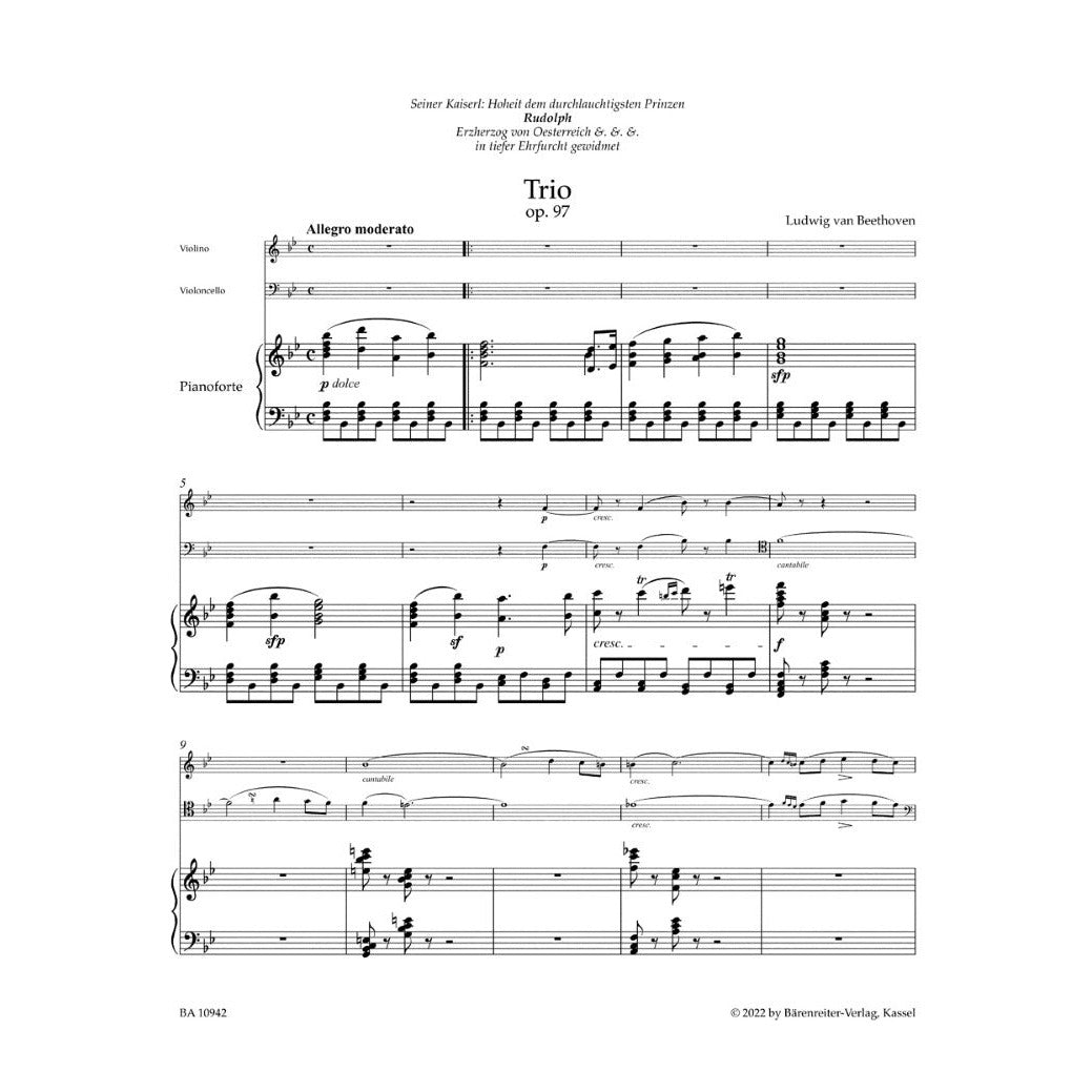 Beethoven, Ludwig - Trio in B-flat Major, Op 97 - Barenreiter URTEXT